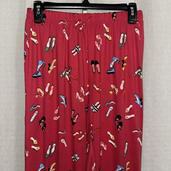 kate spade S Red Multi Stiletto Shoe Print Notch Collar Long Sleeve Pajama Set - Picture 14 of 16